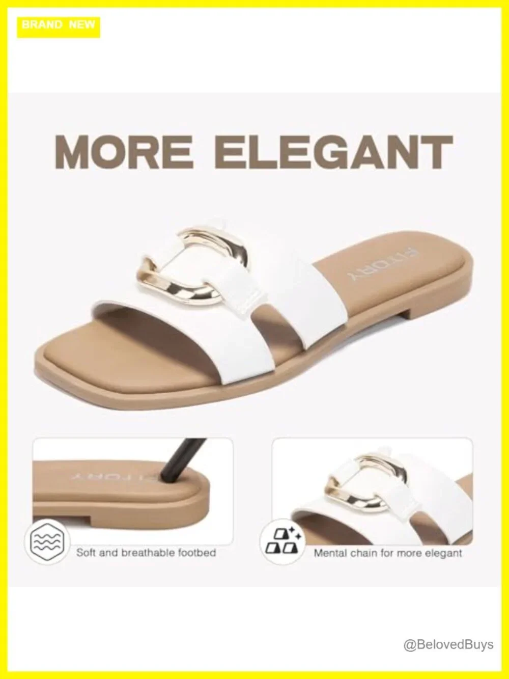 Women's Square Open Toe Slide Sandals with Chain PU Strap